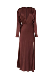 Current Boutique-Lapointe - Mulberry Satin Long Sleeve Dress w/ Slit Sz 6