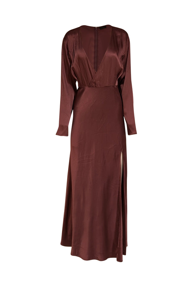 Current Boutique-Lapointe - Mulberry Satin Long Sleeve Dress w/ Slit Sz 6