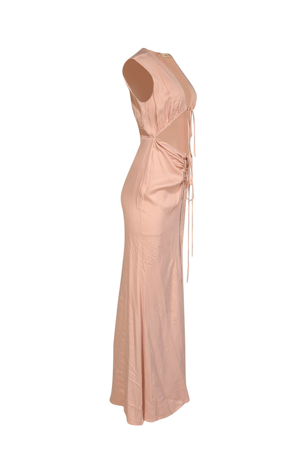 Current Boutique-Lapointe - Light Pink Satin Shirred Maxi Dress Sz 6