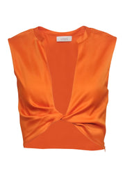 Current Boutique-Lapointe - Orange Satin Twist-Front Cropped Top Sz 2