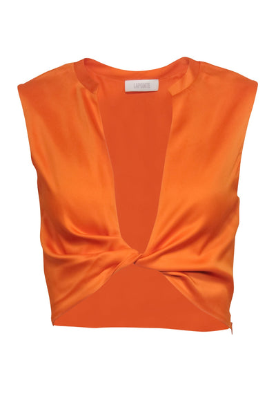 Current Boutique-Lapointe - Orange Satin Twist-Front Cropped Top Sz 2