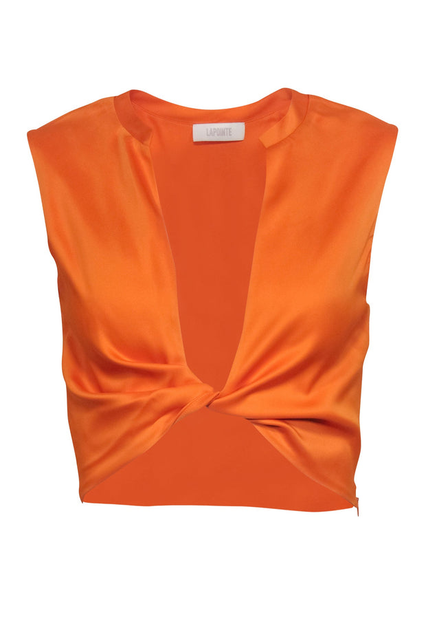 Current Boutique-Lapointe - Orange Satin Twist-Front Cropped Top Sz 2