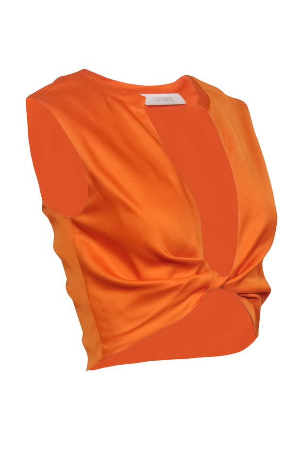 Current Boutique-Lapointe - Orange Satin Twist-Front Cropped Top Sz 2