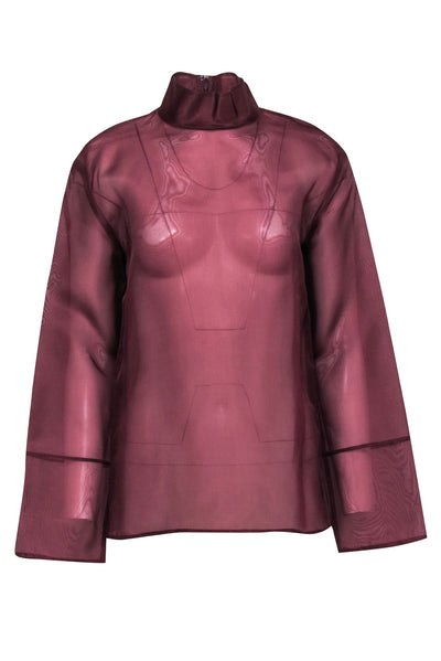 Current Boutique-Lapointe - Maroon Silk Sheer Zipper Back Top Sz 6