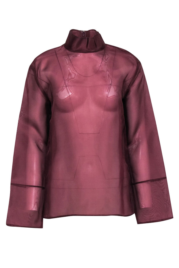 Current Boutique-Lapointe - Maroon Silk Sheer Zipper Back Top Sz 6