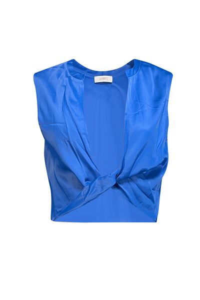 Current Boutique-Lapointe - Blue Satin Twist-Front Cropped Top Sz 8