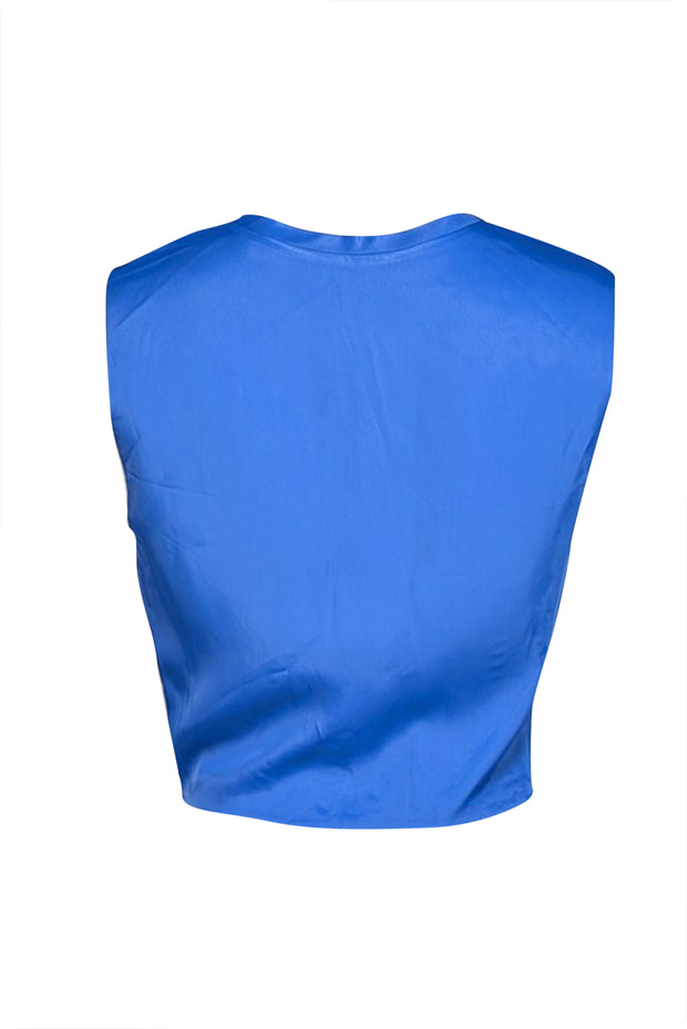 Current Boutique-Lapointe - Blue Satin Twist-Front Cropped Top Sz 8