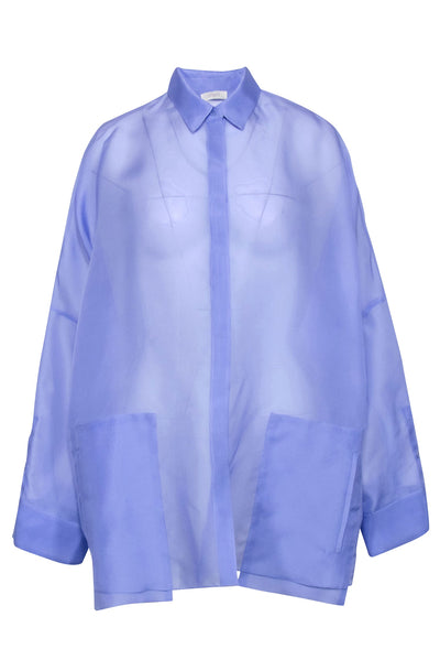 Current Boutique-Lapointe - Blue Silk Sheer Oversized Button-Up Blouse Sz S