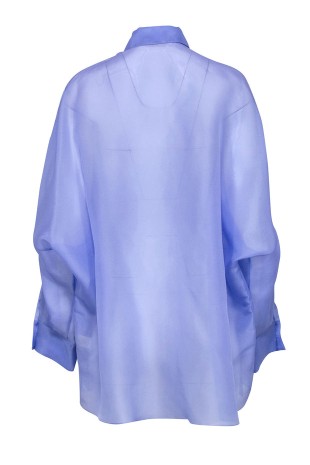 Current Boutique-Lapointe - Blue Silk Sheer Oversized Button-Up Blouse Sz S