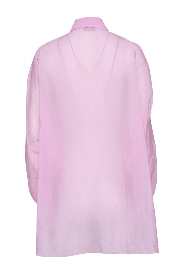 Current Boutique-Lapointe - Pink Sheer Textured Oversized Button-Up Blouse Sz S