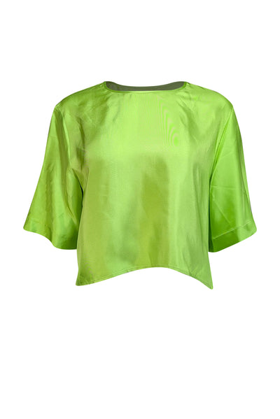 Current Boutique-Lapointe - Neon Green Silk Cropped Tee Sz 8