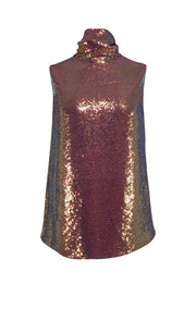 Lapointe - Pink-Gold Iridescent Sequin Draped Turtleneck Top Sz 6 - Current Boutique