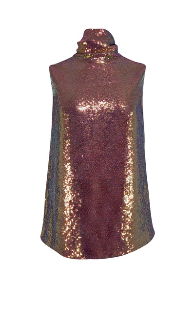Lapointe - Pink-Gold Iridescent Sequin Draped Turtleneck Top Sz 6 - Current Boutique