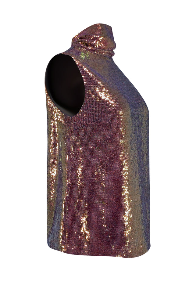 Lapointe - Pink-Gold Iridescent Sequin Draped Turtleneck Top Sz 6 - Current Boutique