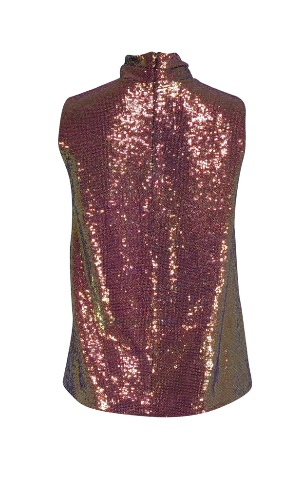 Lapointe - Pink-Gold Iridescent Sequin Draped Turtleneck Top Sz 6 - Current Boutique