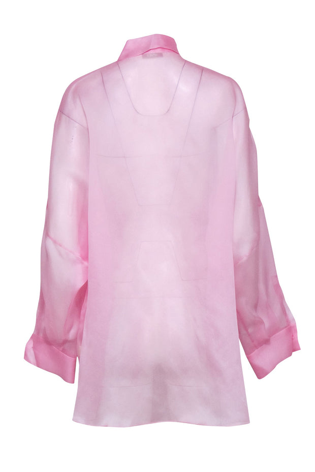 Current Boutique-Lapointe - Pink Silk Sheer Button-Up Oversized Blouse Sz S