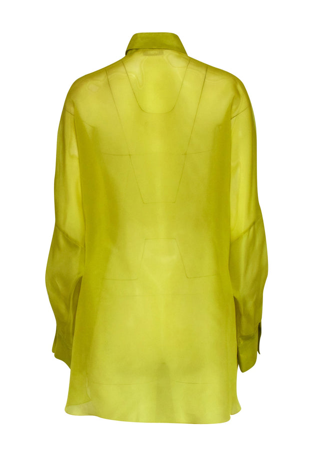 Current Boutique-Lapointe - Chartreuse Sheer Button-Up Oversized Blouse Sz S