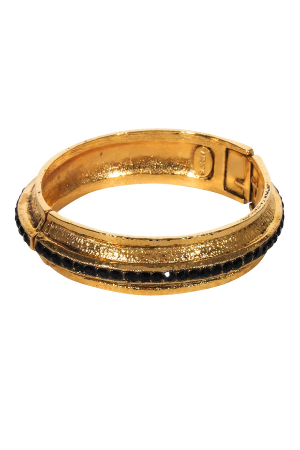 Current Boutique-Larisa Barrera - Brassy Gold Magnetic Cuff w/ Onyx Stones