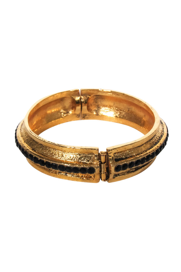 Current Boutique-Larisa Barrera - Brassy Gold Magnetic Cuff w/ Onyx Stones