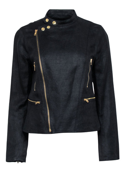 Current Boutique-Lauren Ralph Lauren - Black Linen Moto Zip Jacket Sz 10
