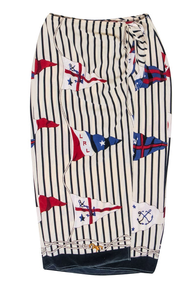 Current Boutique-Lauren Ralph Lauren - Ivory & Navy Striped Silk Skirt w/ Nautical Flags Sz 6P