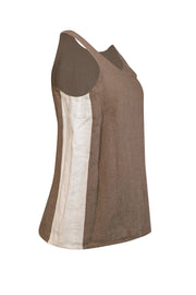 Current Boutique-Laurence Dolige - Olive & Cream Sleeveless Linen Top Sz S