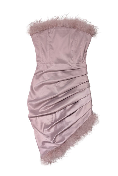 Current Boutique-Lavish Alice - Pink Satin Feather Trim Strapless Dress Sz 2