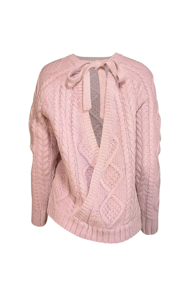 Current Boutique-Le Superbe - Light Pink Cable Knit Open Back Sweater Sz M