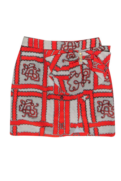 Current Boutique-Leifsdottir - Orange Printed Mini Skirt w/ Side Bow Sz 0