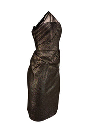 Current Boutique-Lela Rose - black & Gold Metallic Tulle One Shoulder Strap Dress Sz 10