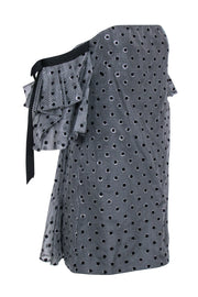 Current Boutique-Lela Rose - Grey & Black Gingham w/ Polka Dot Detail Off The Shoulder Dress Sz 6
