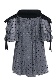 Current Boutique-Lela Rose - Grey & Black Gingham w/ Polka Dot Detail Off The Shoulder Dress Sz 6