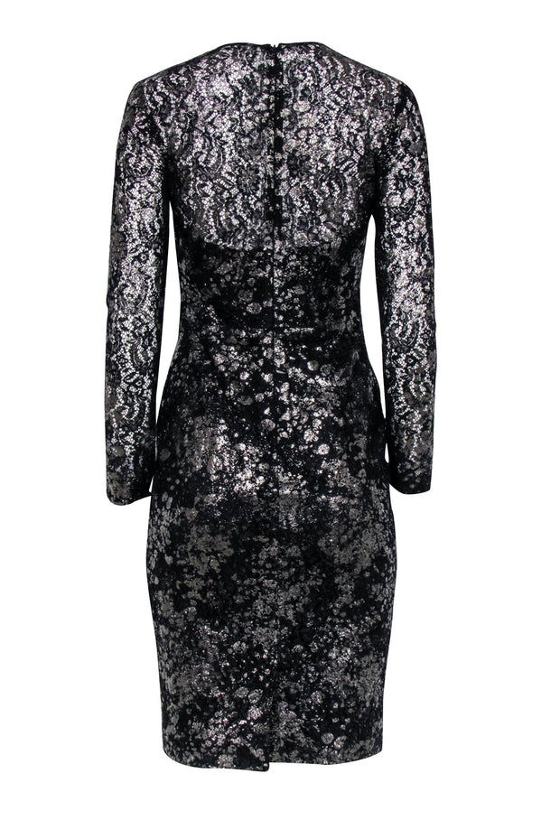 Current Boutique-Lela Rose - Black Silver-Dusted Metallic Lace Dress Sz 4