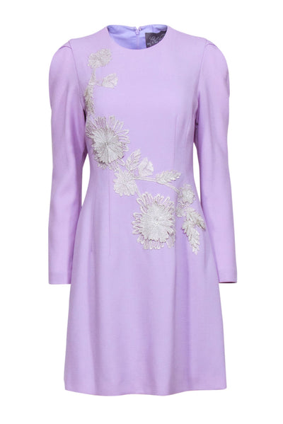 Current Boutique-Lela Rose - Lavendar Wool Blend Sheath Dress w/ Silver Floral Applique Sz 6