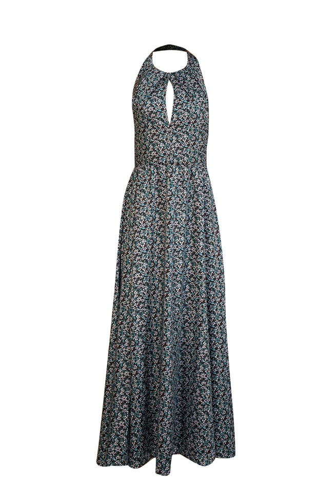 Lela Rose - Blue, teal, & Navy Floral Halter Formal Dress Sz 6 - Current Boutique
