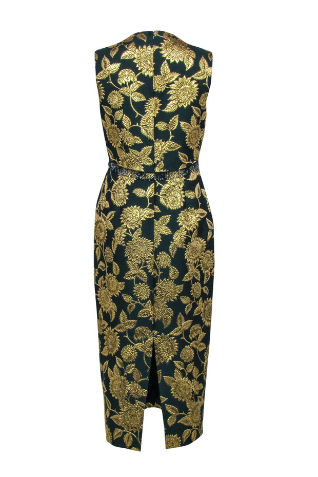 Current Boutique-Lela Rose - Green & Gold Jacquard Beaded Trim Formal Dress Sz 6