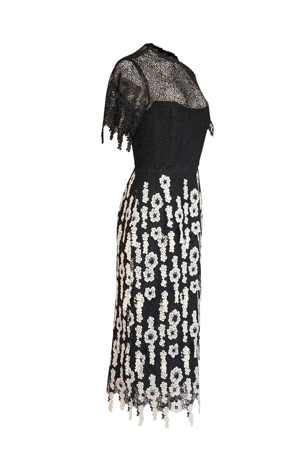 Lela Rose - Black & White Floral Eyelet Lace Short Sleeve Formal Dress Sz 8 - Current Boutique