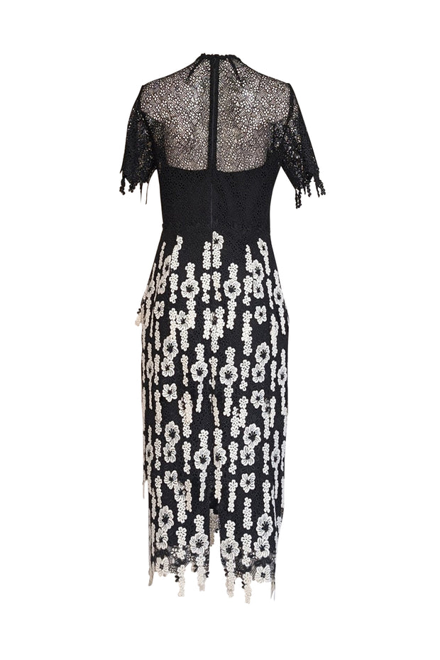 Lela Rose - Black & White Floral Eyelet Lace Short Sleeve Formal Dress Sz 8 - Current Boutique