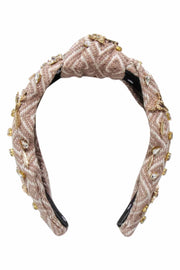 Current Boutique-Lele Sadoughi - Beige Print Knot Front Headband w/ Longhorns and Feathers