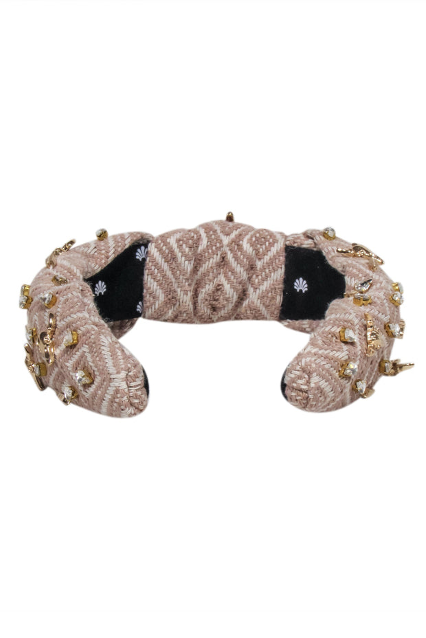 Current Boutique-Lele Sadoughi - Beige Print Knot Front Headband w/ Longhorns and Feathers