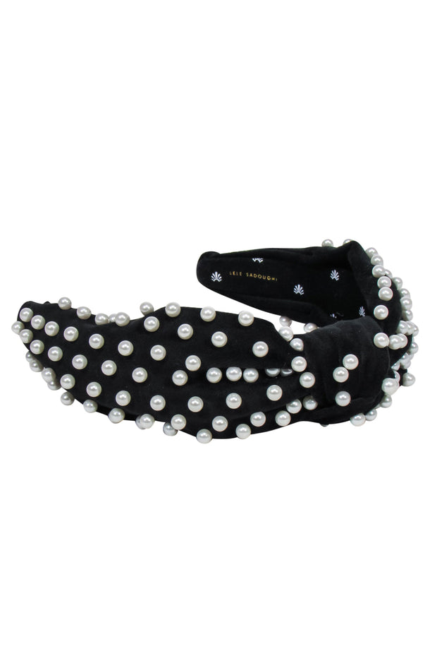 Current Boutique-Lele Sadoughi - Black Knot Front Headband w/ Pearl Accents