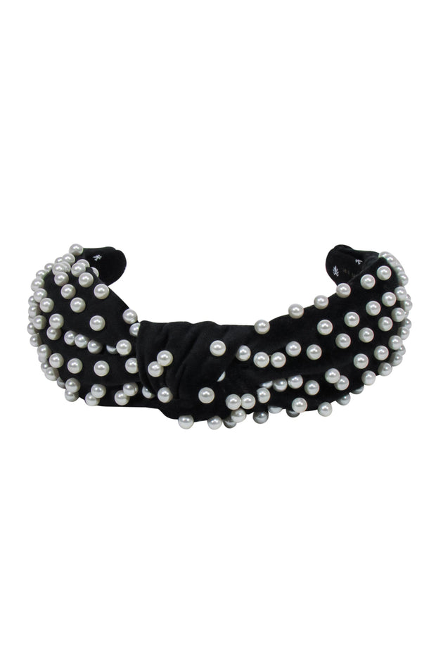 Current Boutique-Lele Sadoughi - Black Knot Front Headband w/ Pearl Accents