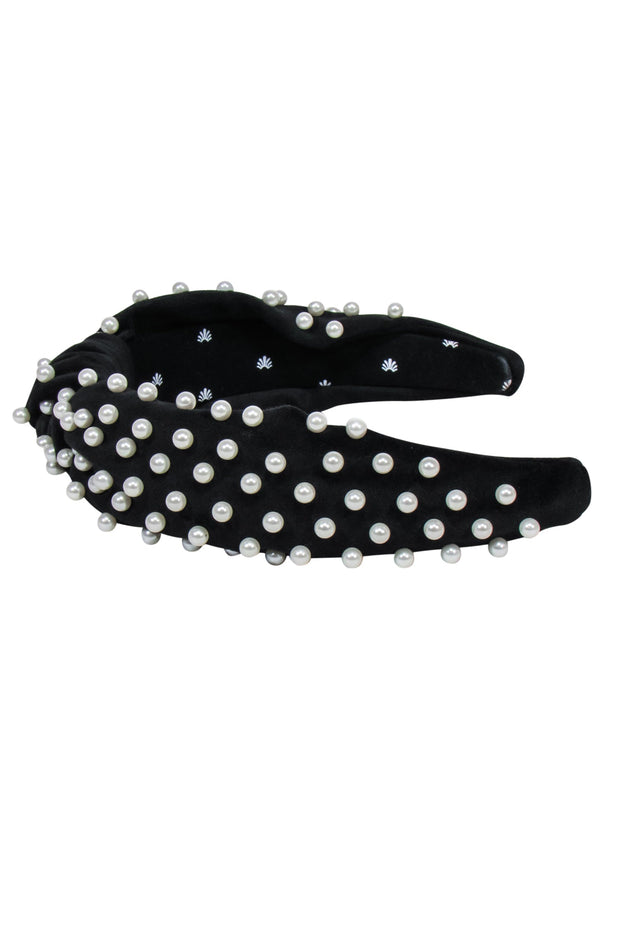Current Boutique-Lele Sadoughi - Black Knot Front Headband w/ Pearl Accents
