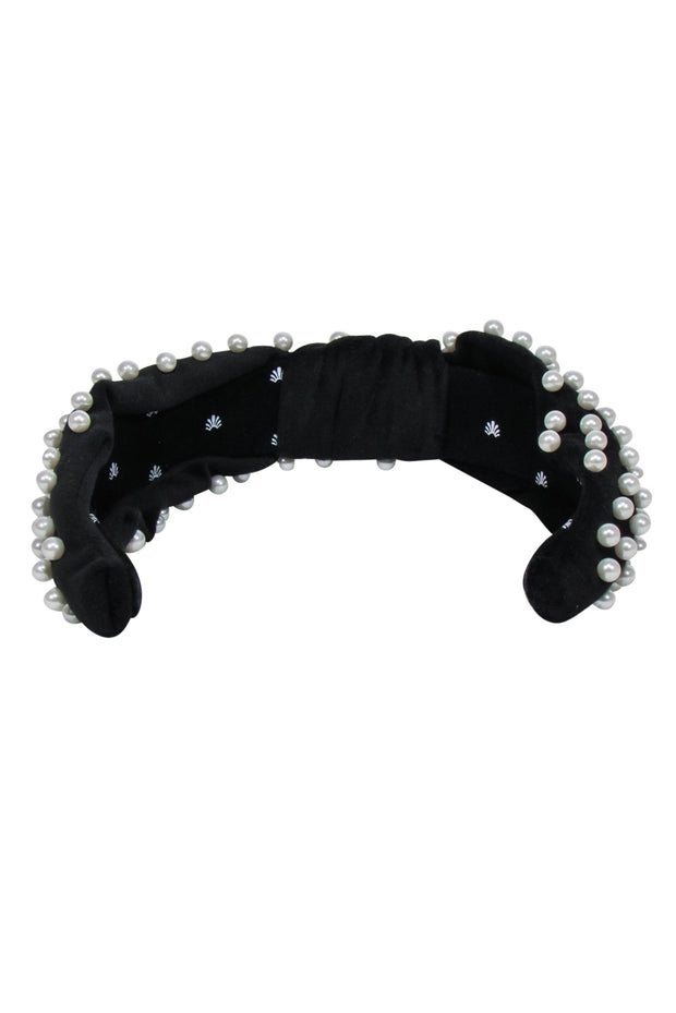 Current Boutique-Lele Sadoughi - Black Knot Front Headband w/ Pearl Accents