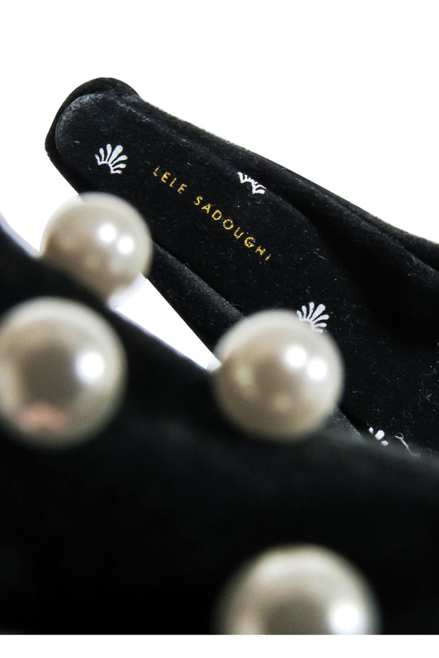 Current Boutique-Lele Sadoughi - Black Knot Front Headband w/ Pearl Accents