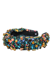 Current Boutique-Lele Sadoughi - Black w/ Multi color Floral Print & Jewels Headband