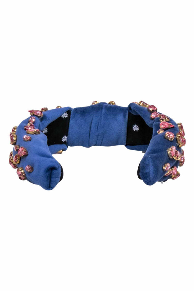 Current Boutique-Lele Sadoughi - Blue Velour Headband w/ Pink Gem Embellishments