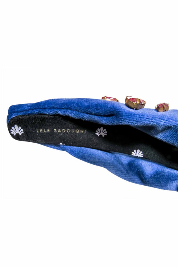 Current Boutique-Lele Sadoughi - Blue Velour Headband w/ Pink Gem Embellishments