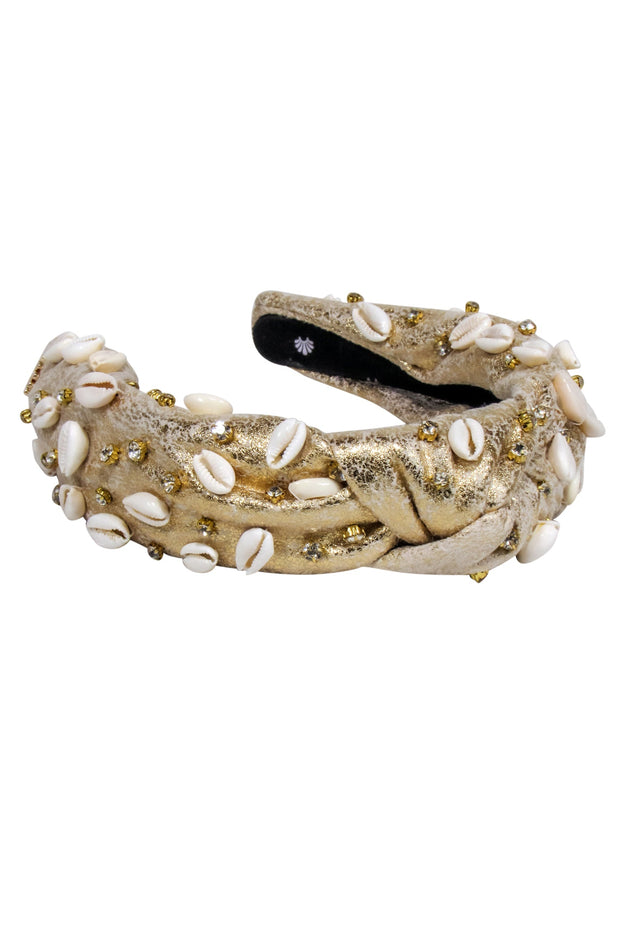 Current Boutique-Lele Sadoughi - Gold Metallic Shell & Gem Embellished Headband