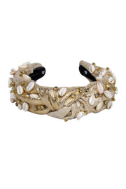Current Boutique-Lele Sadoughi - Gold Metallic Shell & Gem Embellished Headband